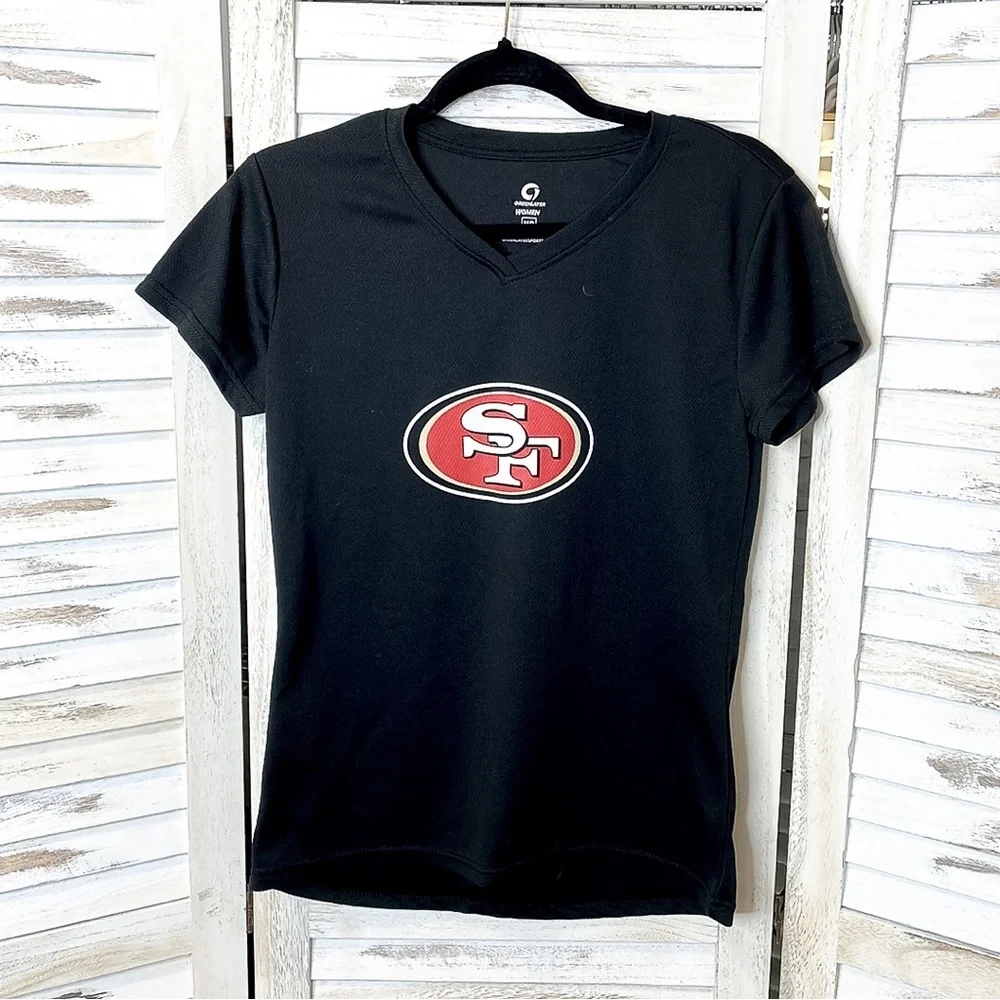 Green Layer | San Francisco 49ers V Neck Tee Women’s Black Short Sleeve Size M - Picture 5 of 7